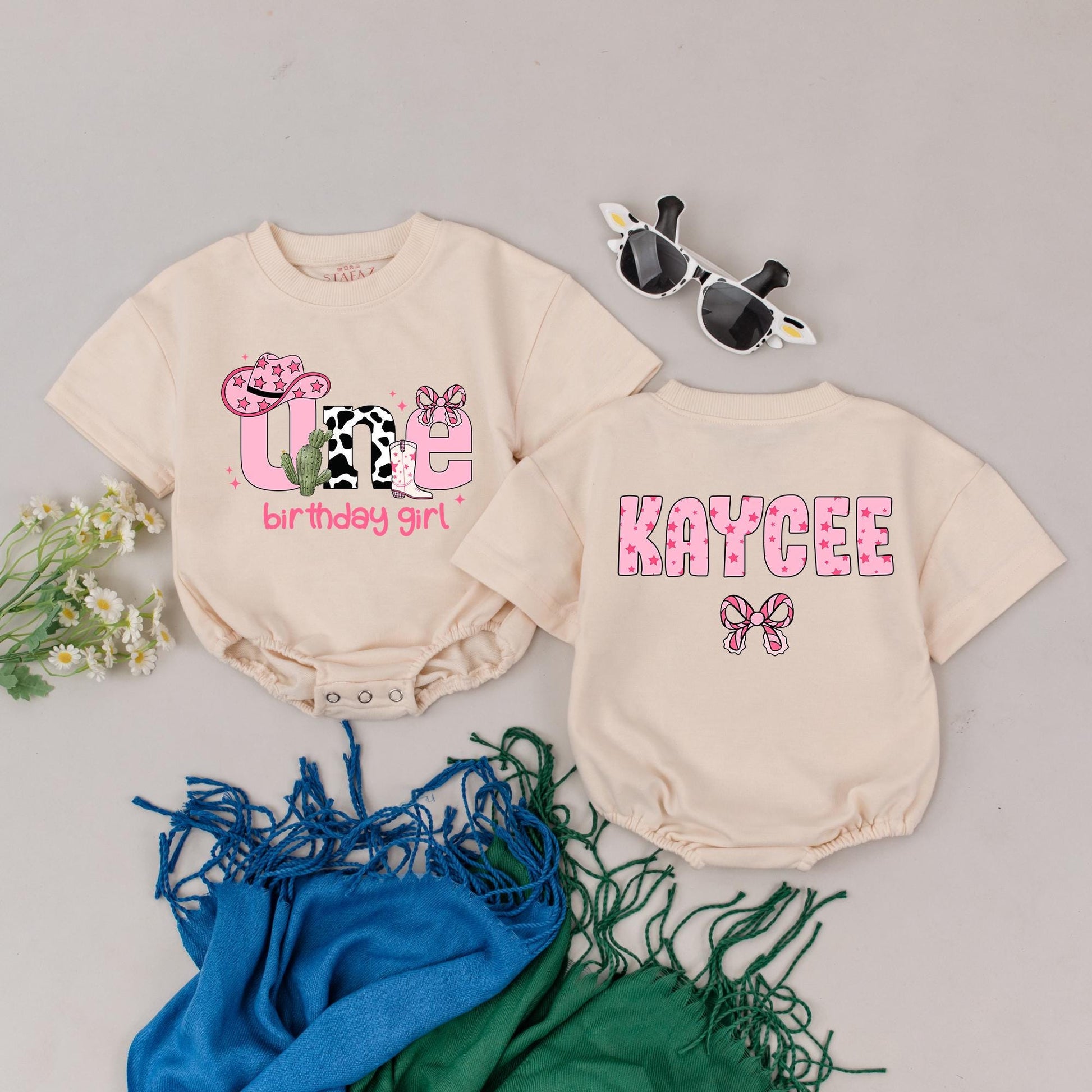 Personalized Western Cowgirl 1st Birthday Romper for Baby Girls First Rodeo Wild One Celebration Outfit Short Sleeve Bodysuit