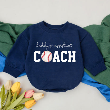 Baby Girl Daddy's Assistant Coach Romper with Retro Baseball Graphic Perfect for Game Day Season Fun Playful Bubble Romper Kid Gift