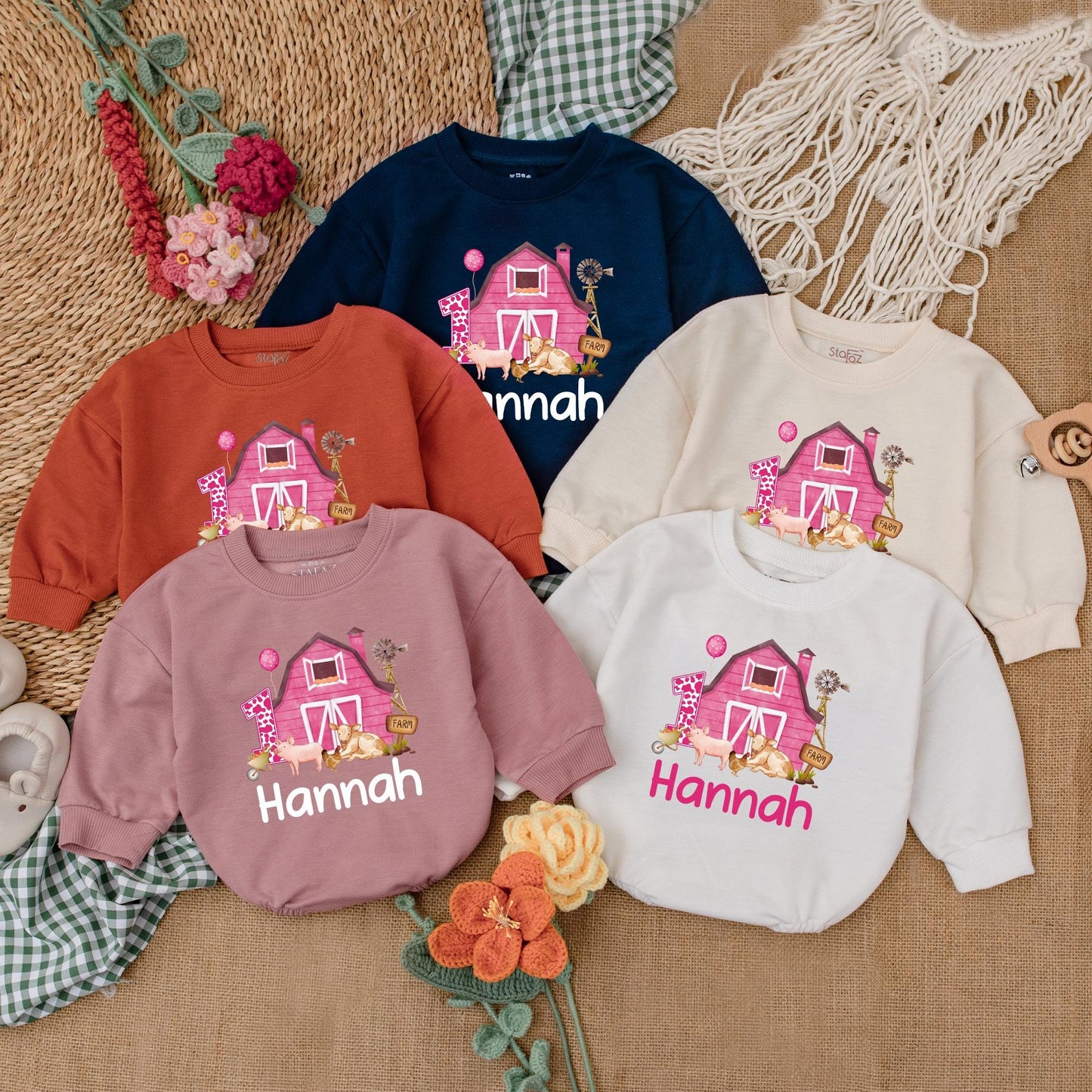 Personalized Pink Farm Birthday Romper Adorable Baby Girl Farm Animals Outfit First Birthday Clothes Cotton Soft and Comfortable Toddler Gift