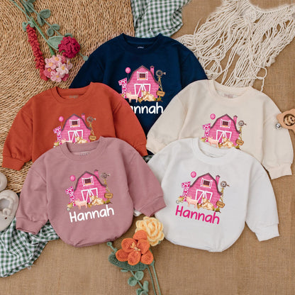 Personalized Pink Farm Birthday Romper Adorable Baby Girl Farm Animals Outfit First Birthday Clothes Cotton Soft and Comfortable Toddler Gift