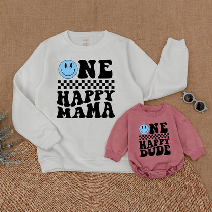 One Happy Dude Birthday Family Sweatshirt Blue Face Matching Outfit Cool Dude