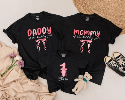 Pink Bow First Birthday Outfit for Girl, 1st Birthday Shirt, Matching Mom & Baby,