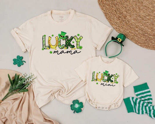 Matching Lucky Mama & Mini St. Patrick's Day Shirts, Personalized Family Birthday Outfit, Cute Shamrock Design