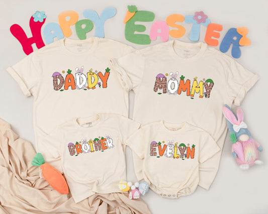 Matching Easter Family Shirts Personalized Bunny Design, Custom 1st Easter Day Outfits, Mommy & Me Gift, Baby Boy & Girl Clothes