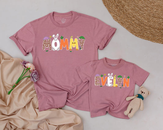 Matching Easter Family Shirts Personalized Bunny Design, Custom 1st Easter Day Outfits, Mommy & Me Gift, Baby Boy & Girl Clothes