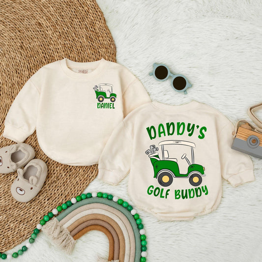 Daddy's Golfing Buddy Bubble Romper Father Son Golfing Bodysuit Newborn Baby Shower Gift for Librarian Book Club