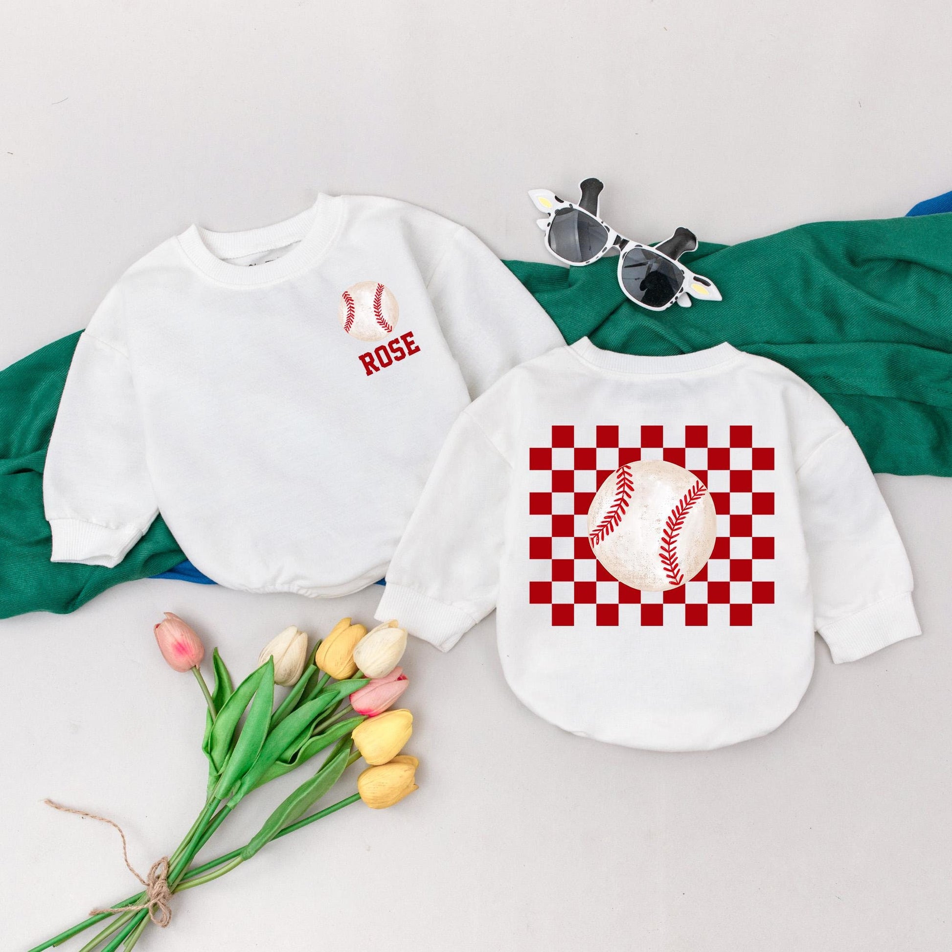 Personalized Baseball Baby Romper - Retro Game Day Outfit for Baby Girl - Custom Name Bubble Romper - Baseball Birthday Gift