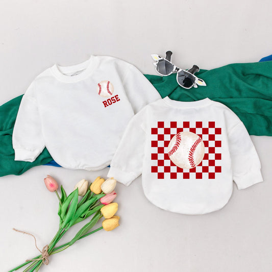 Personalized Baseball Baby Romper - Retro Game Day Outfit for Baby Girl - Custom Name Bubble Romper - Baseball Birthday Gift