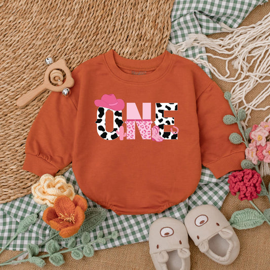 Pink Cowgirl 1st Birthday Romper Baby Girl Western Outfit First Rodeo Bubble Romper Country Party Clothes Girl's Birthday Gift