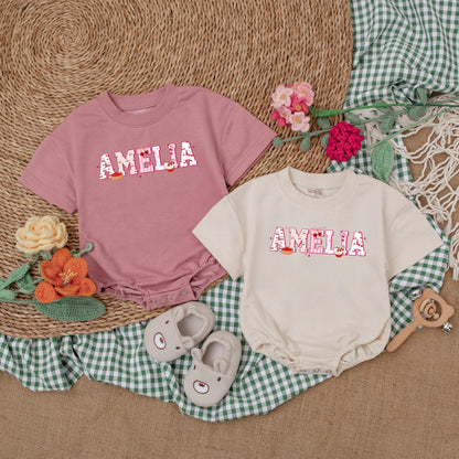 Personalized Cherry Baby Girl Romper Sweet Cherry & Bow Outfit Short Sleeve Birthday Girl Gift