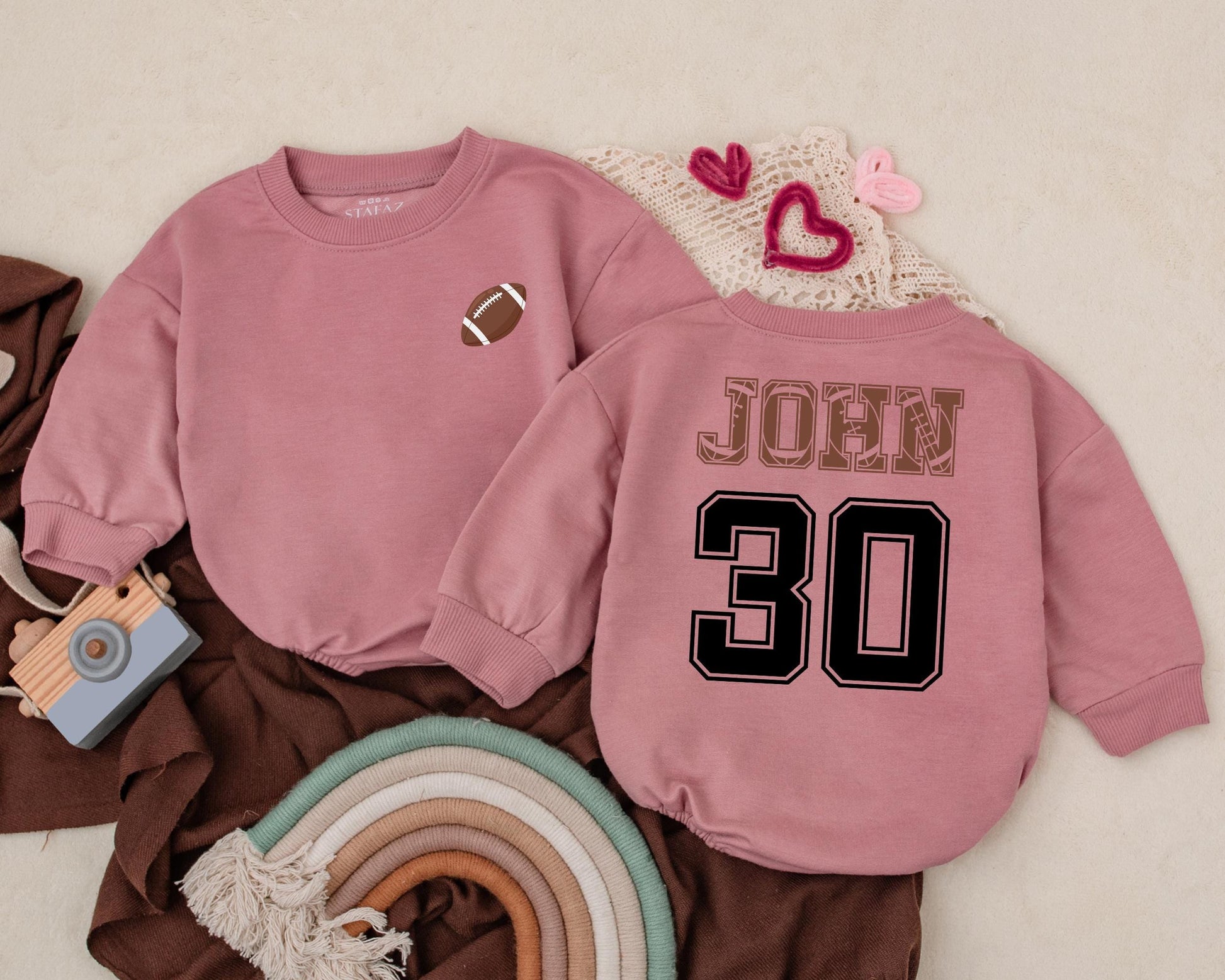 Personalized Football First Down Romper Baby Bodysuit for Game Day or Sports Birthday Outfit