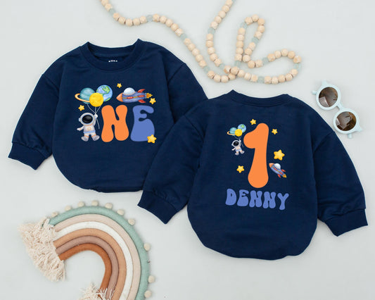 Personalized Astronaut First Birthday Romper Baby Boy Space One Trip Around The Sun Outfit Toddler
