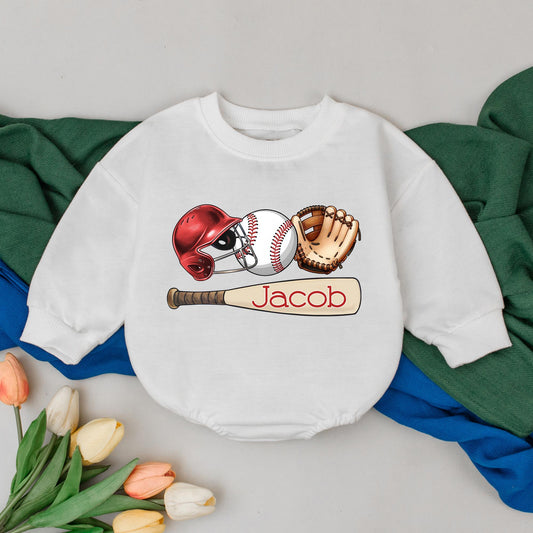 Personalized Retro Baseball Baby Romper Gameday Outfit Natural Bubble for Baby Boys Kid Gift Custom Name