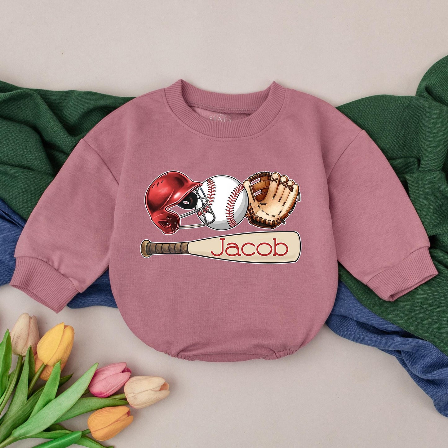 Personalized Retro Baseball Baby Romper Gameday Outfit Natural Bubble for Baby Boys Kid Gift Custom Name