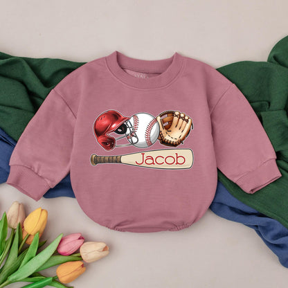 Personalized Retro Baseball Baby Romper Gameday Outfit Natural Bubble for Baby Boys Kid Gift Custom Name