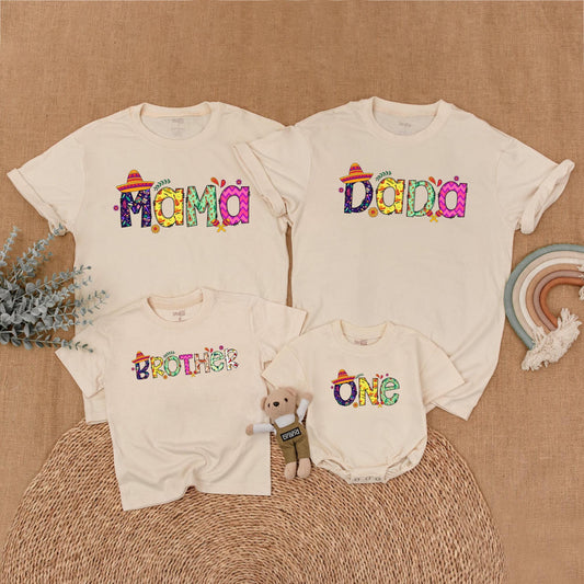 Uno Fiesta Birthday Matching Family Shirts Baby Girl Bubble Romper Cinco de Mayo Outfits First Birthday Boy Shirt Fiesta Party Theme Comfort Cotton 1st Birthday