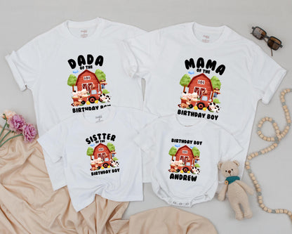 Personalized Farm Birthday Shirt Matching Family Barnyard Fun Cow Chick Pig Horse T-Shirt Cute Farm Theme Party Outfit