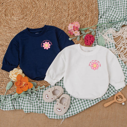 Besties Just Like Our Moms Retro Baby Romper Cute Pink Wavy Font Flower Smiley Face Starbursts Playful Friendship Outfit Baby Girl Gift Shower Present