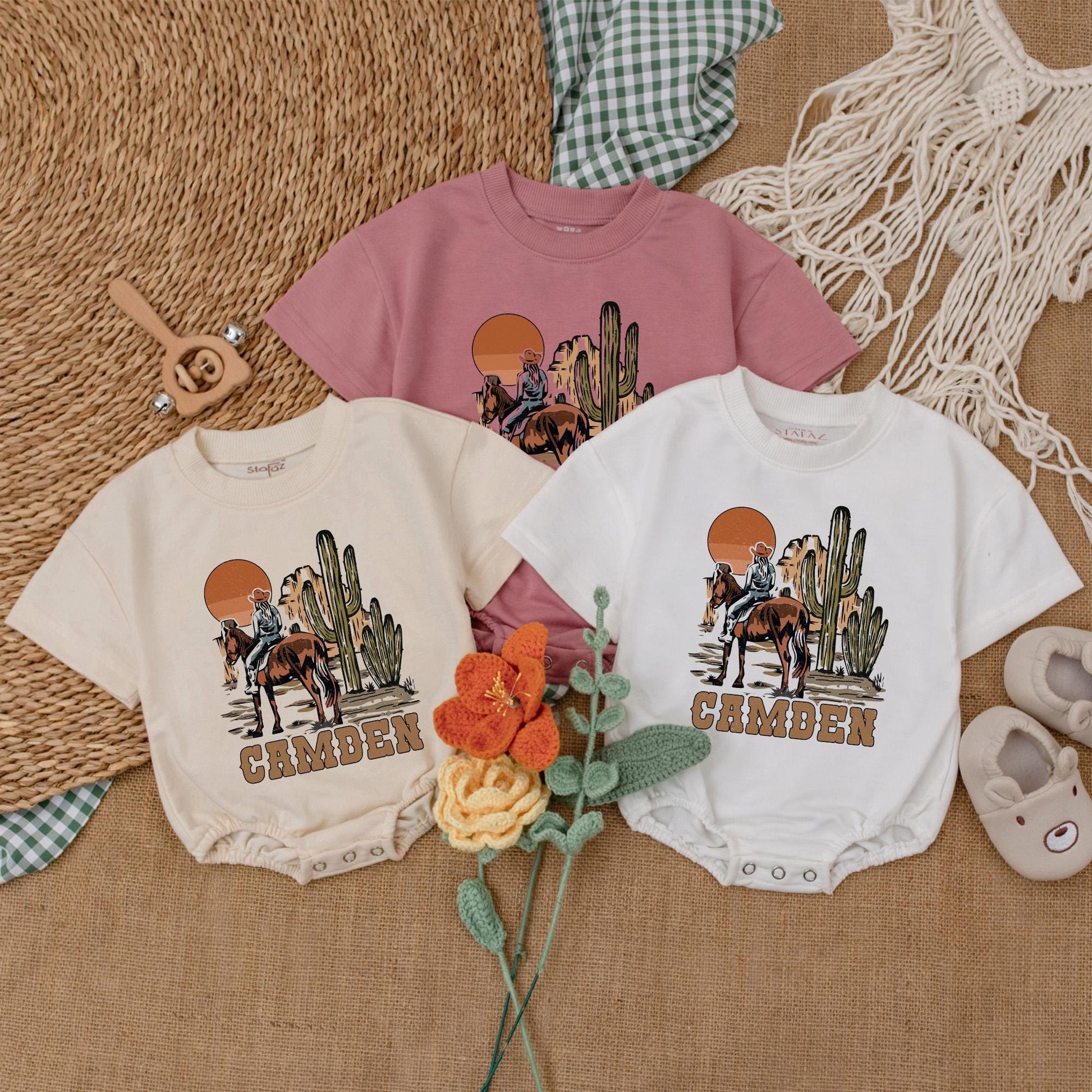 Western Cowgirl Baby Romper: Retro Cowboy Bodysuit for Baby Girl, Boho Country Style, a Western Baby Shower Gift, and Cowboy Baby Clothes