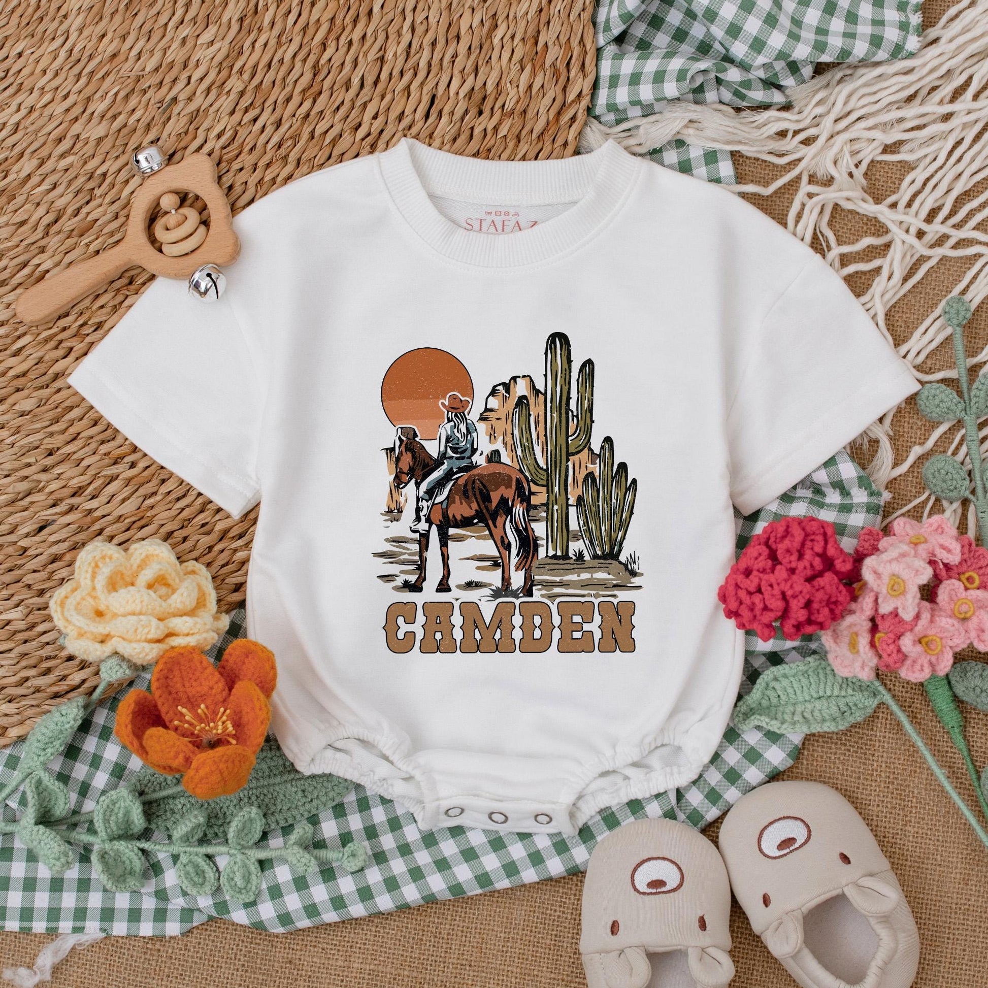 Western Cowgirl Baby Romper: Retro Cowboy Bodysuit for Baby Girl, Boho Country Style, a Western Baby Shower Gift, and Cowboy Baby Clothes