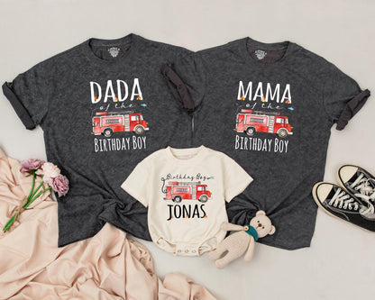 Custom Fire Truck Birthday Shirt for Boys First Birthday Firefighter Outfit Personalized Age Celebration Baby Clothes Fireman
