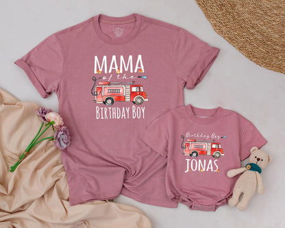 Custom Fire Truck Birthday Shirt for Boys First Birthday Firefighter Outfit Personalized Age Celebration Baby Clothes Fireman