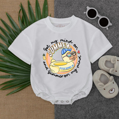 Custom My First Beach Vacation Baby Romper Short Sleeve Bodysuit for Newborns, a perfect summer beach baby outfit and personalized 1st trip gift