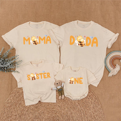Matching Family Bee First Birthday Outfits for Baby Girl and Parents Sweet Bee Day Party Shirts Comfortable Romper Gift Set