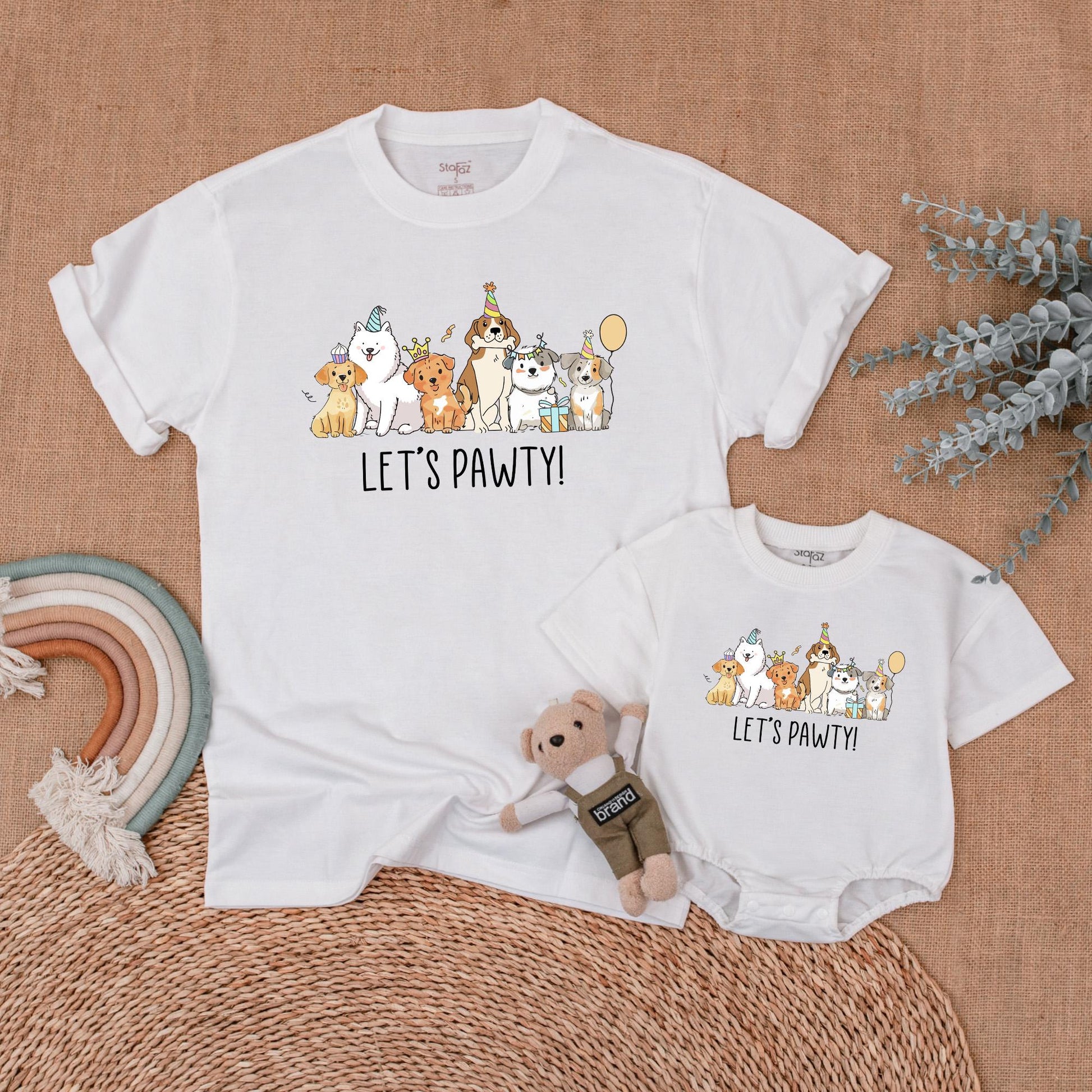 Let's Pawty Birthday Matching Family Shirts, Dog Party Outfit for Boy's First Birthday, Mommy and Me, Cute Puppy Theme, Comfortable Cotton, Fun!
