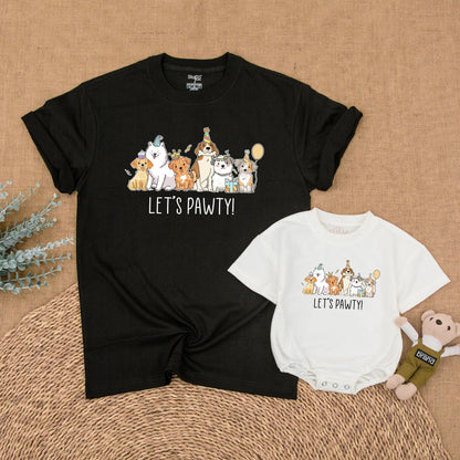 Let's Pawty Birthday Matching Family Shirts, Dog Party Outfit for Boy's First Birthday, Mommy and Me, Cute Puppy Theme, Comfortable Cotton, Fun!