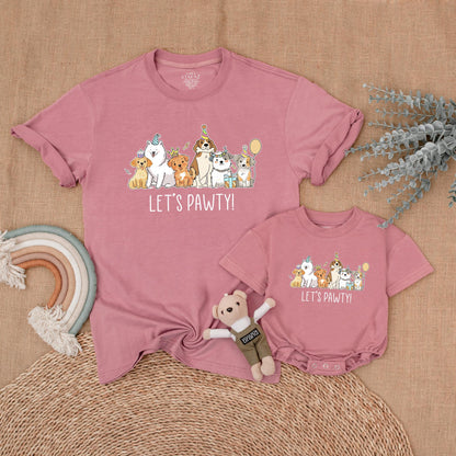 Let's Pawty Birthday Matching Family Shirts, Dog Party Outfit for Boy's First Birthday, Mommy and Me, Cute Puppy Theme, Comfortable Cotton, Fun!