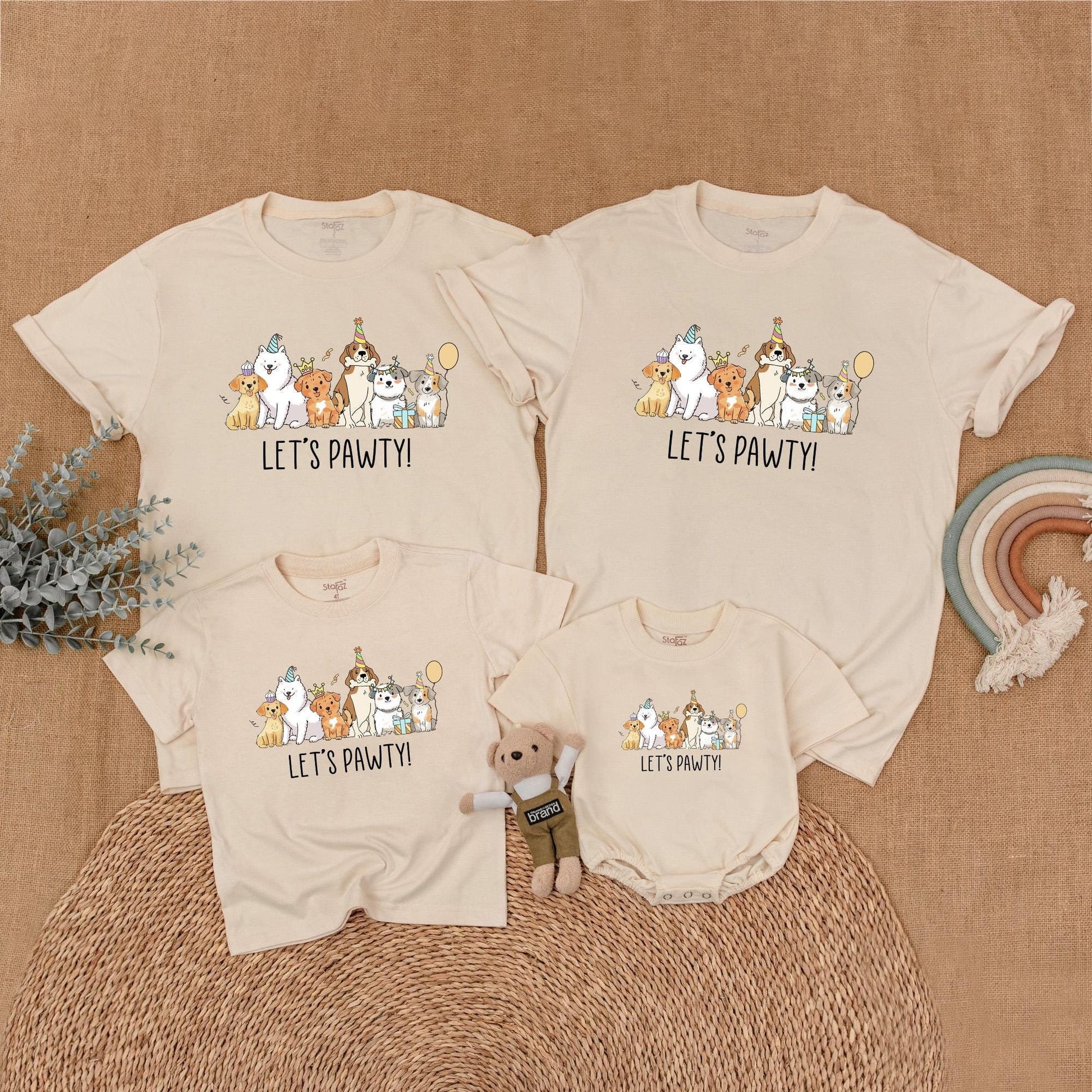 Let's Pawty Birthday Matching Family Shirts, Dog Party Outfit for Boy's First Birthday, Mommy and Me, Cute Puppy Theme, Comfortable Cotton, Fun!