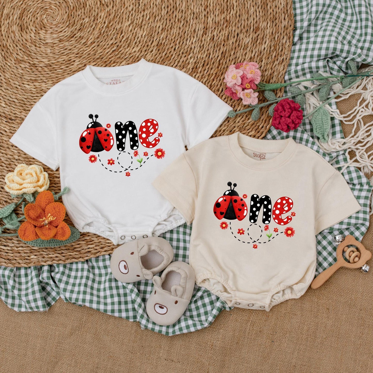 Personalized Ladybug First Birthday Romper | One Ladybug Baby Bodysuit | Girl's 1st Birthday Outfit | Baby Shower Gift (140 chars)