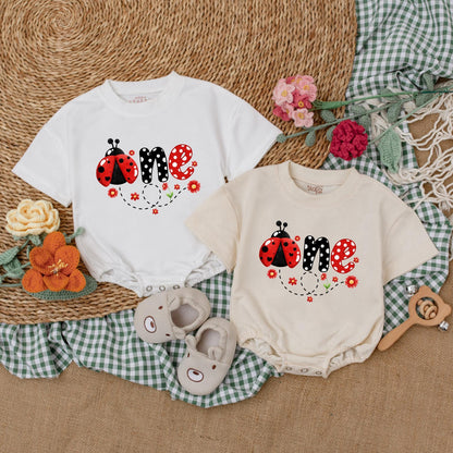 Personalized Ladybug First Birthday Romper | One Ladybug Baby Bodysuit | Girl's 1st Birthday Outfit | Baby Shower Gift (140 chars)