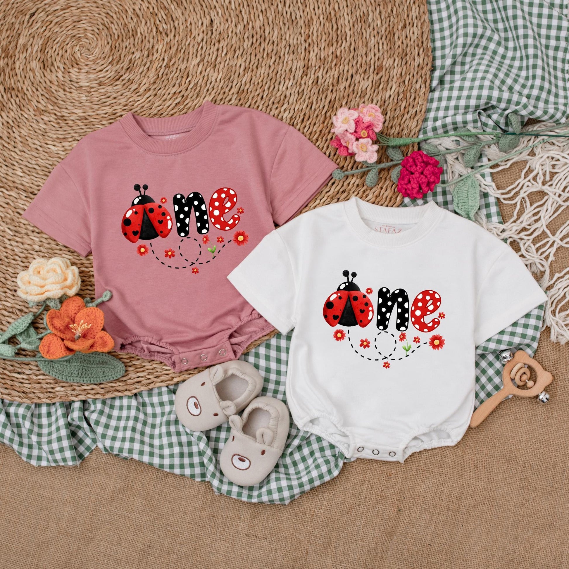 Personalized Ladybug First Birthday Romper | One Ladybug Baby Bodysuit | Girl's 1st Birthday Outfit | Baby Shower Gift (140 chars)