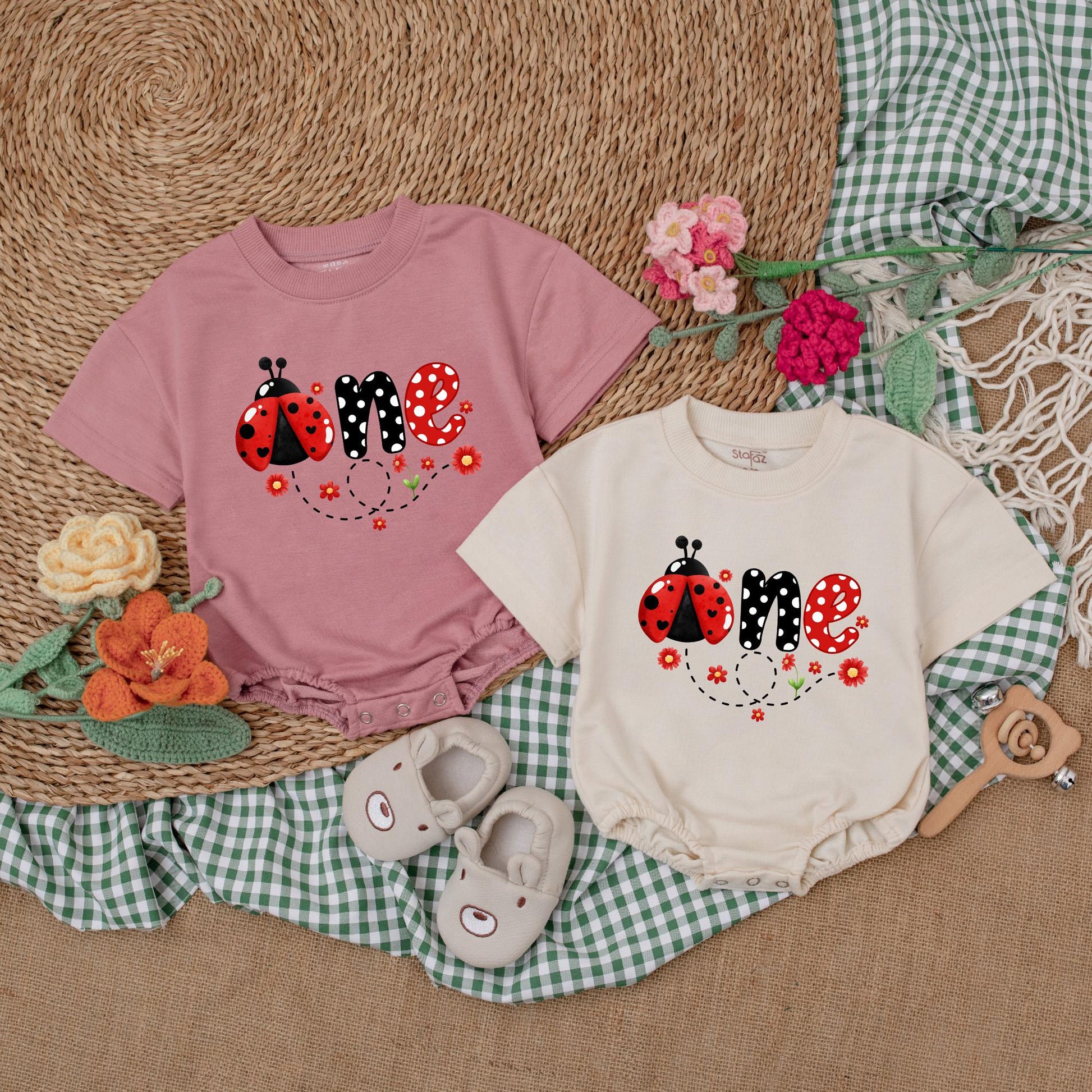 Personalized Ladybug First Birthday Romper | One Ladybug Baby Bodysuit | Girl's 1st Birthday Outfit | Baby Shower Gift (140 chars)