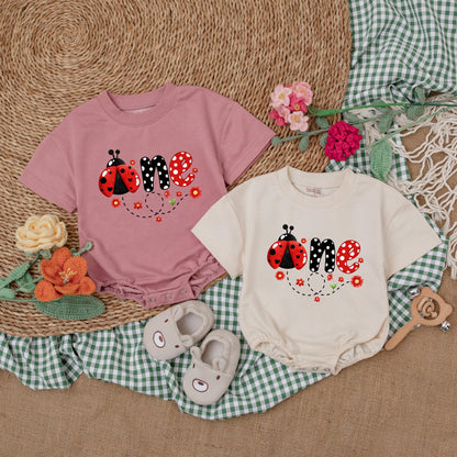Personalized Ladybug First Birthday Romper | One Ladybug Baby Bodysuit | Girl's 1st Birthday Outfit | Baby Shower Gift (140 chars)