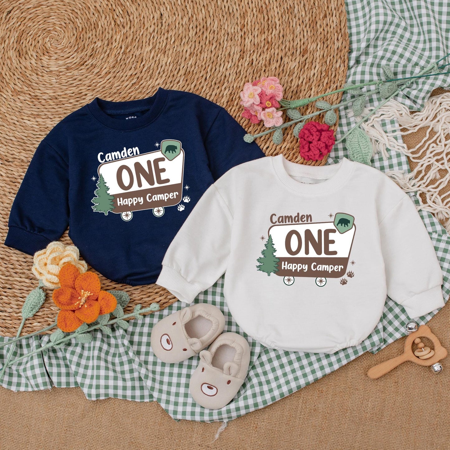 One Happy Camper Romper for Boys Camping 1st Birthday Bodysuit Adventure Baby Clothes Outfit