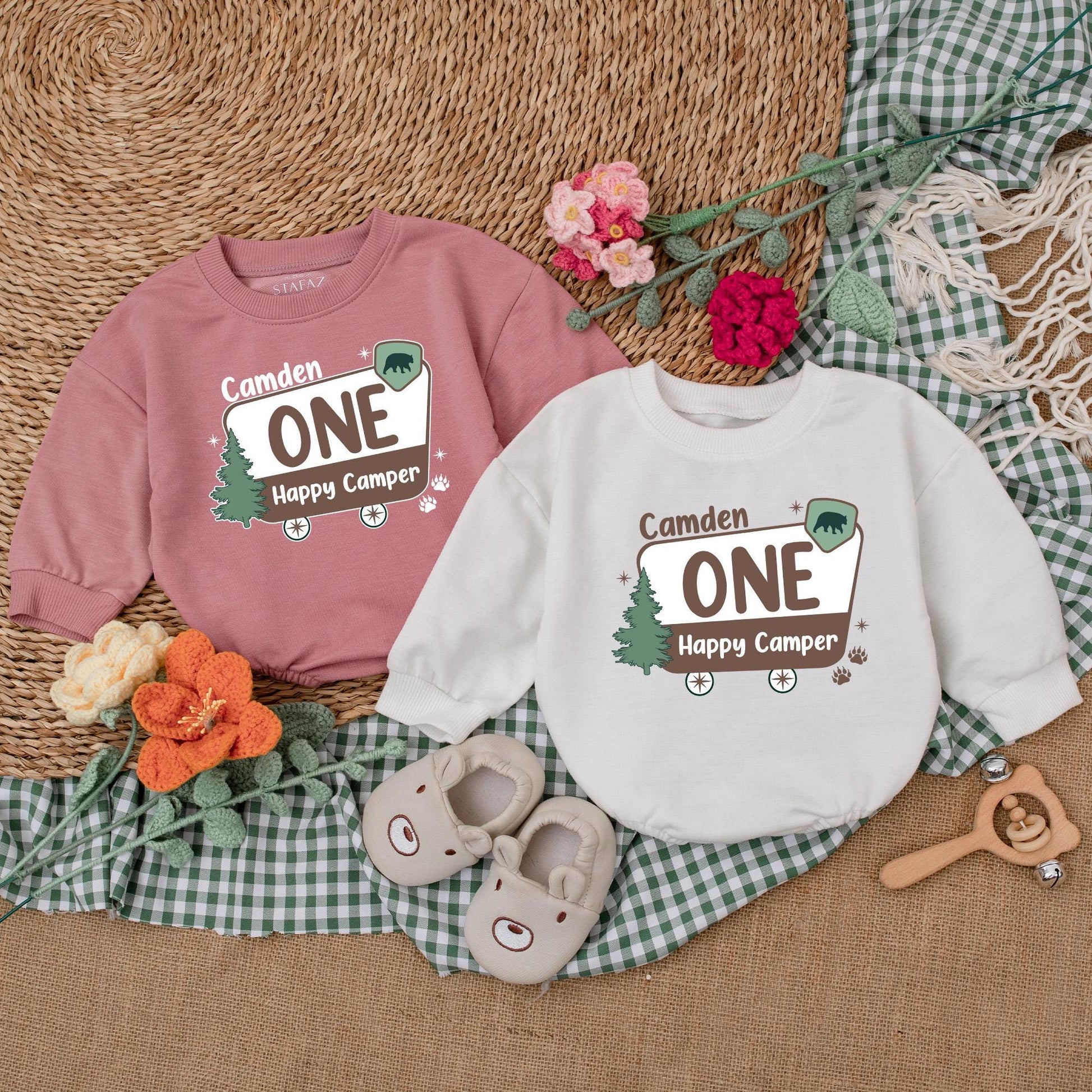 One Happy Camper Romper for Boys Camping 1st Birthday Bodysuit Adventure Baby Clothes Outfit