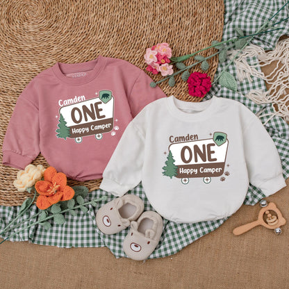 One Happy Camper Romper for Boys Camping 1st Birthday Bodysuit Adventure Baby Clothes Outfit