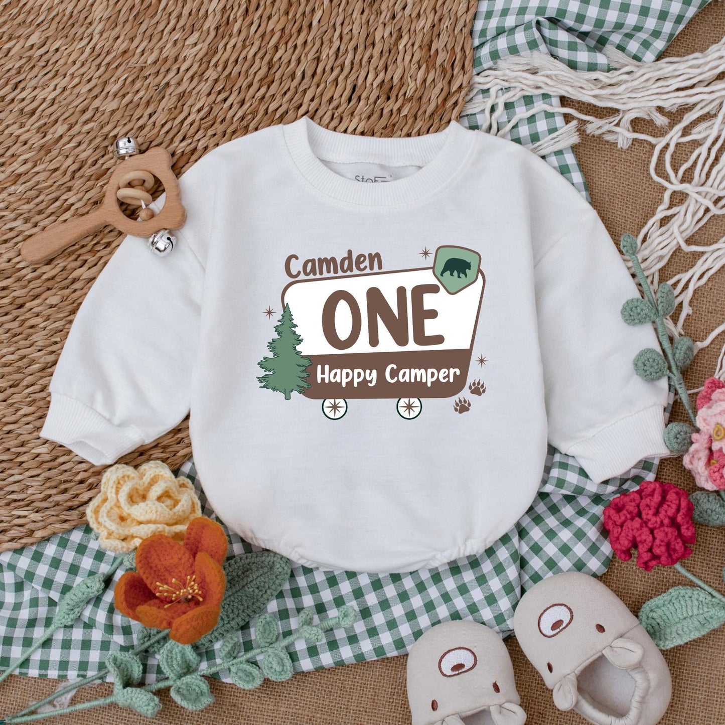 One Happy Camper Romper for Boys Camping 1st Birthday Bodysuit Adventure Baby Clothes Outfit