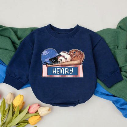 Personalized Name Baseball Baby Romper for Gameday Fun! Retro Baseball Outfit, Natural Bubble Romper, Baby Boy Gift, Newborn