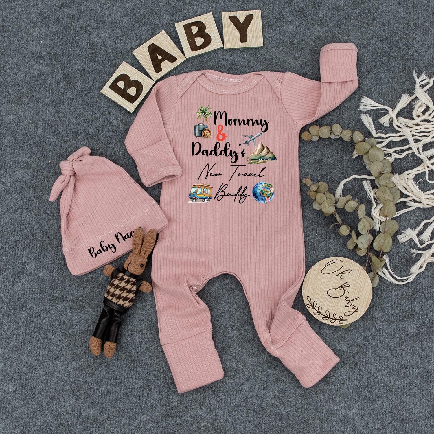 Custom Mommy & Daddy's New Travel Buddy Bodysuit Baby Announcement Gift | Newborn Outfit, Gender Neutral Baby Clothes, Pregnancy Reveal