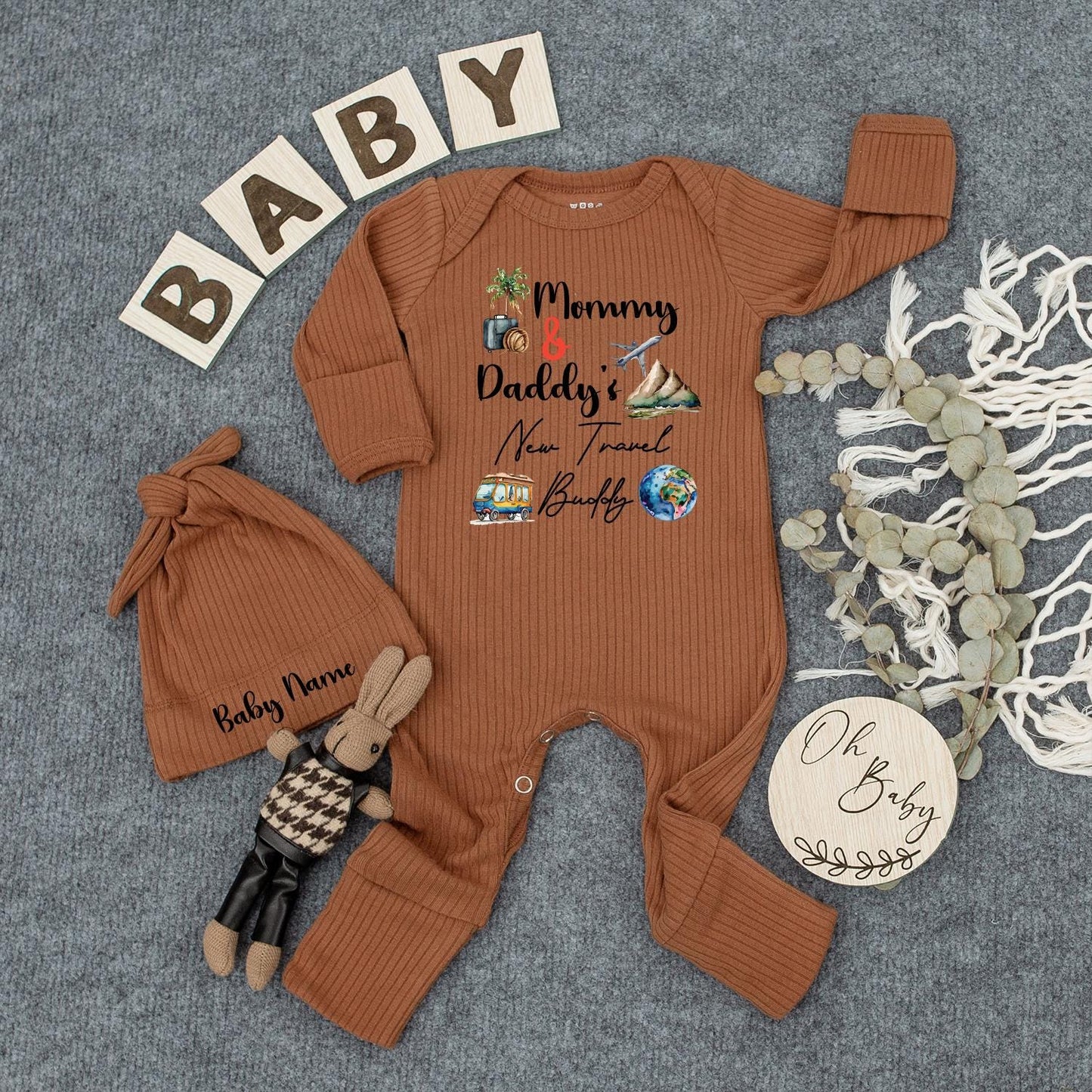 Custom Mommy & Daddy's New Travel Buddy Bodysuit Baby Announcement Gift | Newborn Outfit, Gender Neutral Baby Clothes, Pregnancy Reveal