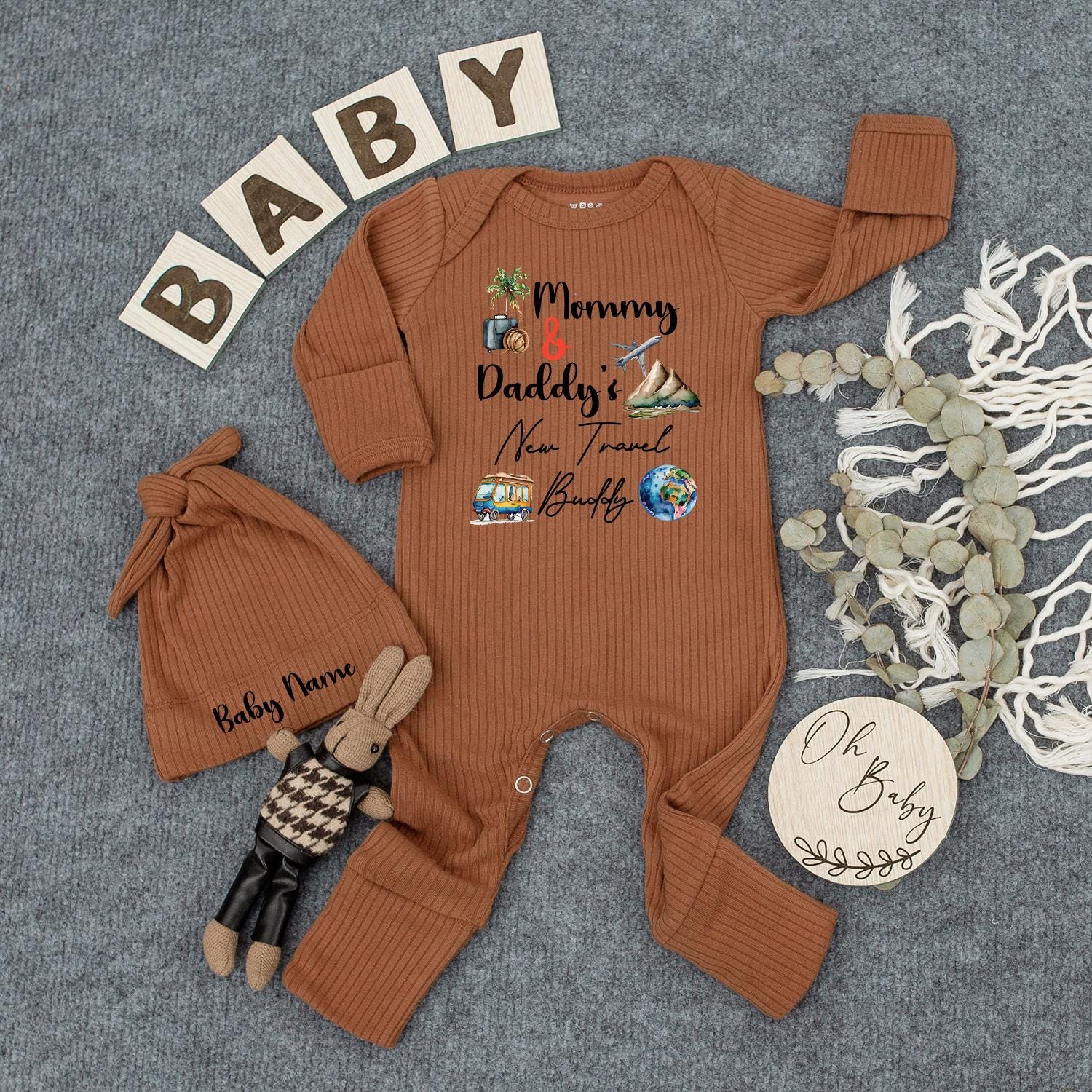 Custom Mommy & Daddy's New Travel Buddy Bodysuit Baby Announcement Gift | Newborn Outfit, Gender Neutral Baby Clothes, Pregnancy Reveal