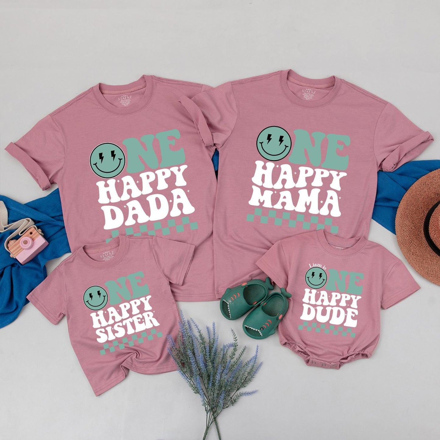 One Happy Dude 1st Birthday Family Matching Shirts, Smiley Face Cool Dude Celebration Outfit