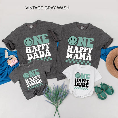 One Happy Dude 1st Birthday Family Matching Shirts, Smiley Face Cool Dude Celebration Outfit