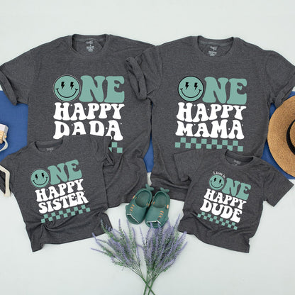 One Happy Dude 1st Birthday Family Matching Shirts, Smiley Face Cool Dude Celebration Outfit