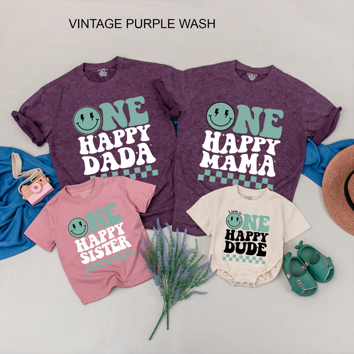 One Happy Dude 1st Birthday Family Matching Shirts, Smiley Face Cool Dude Celebration Outfit