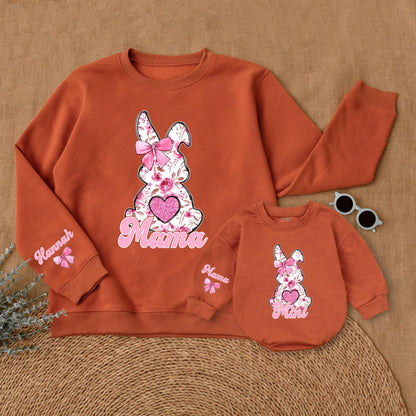Personalized Pink Flower Easter Mama and Mini Sweatshirt Cozy Mommy and Me Easter Outfit Family Matching Gift
